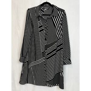 Karl Lagerfeld Paris Black White Stripe Shirt Dress 12 Asymmetric